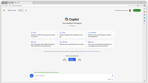상용 데이터 보호 기능이 포함된 마이크로소프트 코파일럿이 모든 교직원과 18세 이상 학생으로 확대된다. /MS