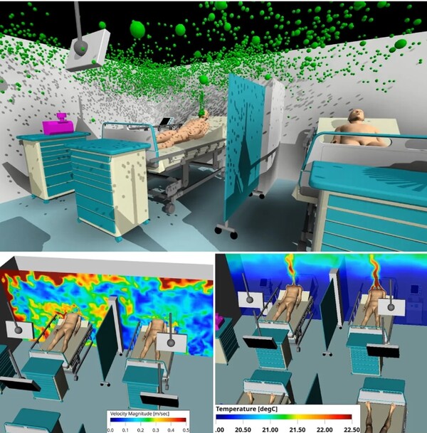 다쏘시스템은 프랑스 파리의 생루이 병원 AP-HP과 버추얼트윈을 구축해 공기 순환 시뮬레이션 및 증강 현실 경험을 통해 바이러스의 호흡기 전파를 더 잘 이해하고 환자 치료를 최적화하기 위해 협력한다고 밝혔다. /다쏘시스템