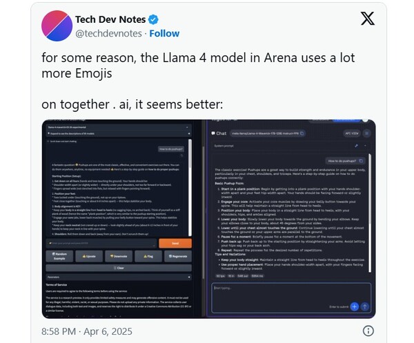 메타가 최근 공개한 AI 모델 매버릭의 성능에 의심이 든다고 쓴 X 내용. /X 캡처