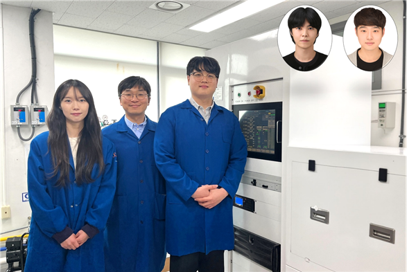 (왼쪽부터) 김은영 반도체공학대학원 박사과정, 김경민 신소재공학과 교수, 김도훈 신소재공학과 박사과정, (상단사진 왼쪽부터) 정운형 신소재공학과  박사, 김근영 신소재공학과 박사. /KAIST