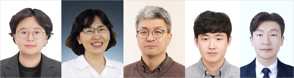 (왼쪽부터) 서지연 부산대 교수, 김윤희 국립경상대 교수, 권오필 아주대 교수, 정경호 부산대 석사과정생, 이경석 국립경상대 박사. /부산대