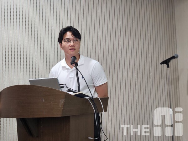 인하대 석사과정 조현욱 연구원은 생성 모델 기반 이미지 합성·편집 연구를 해왔지만, 인천국제공항공사와의 프로젝트를 통해 NLP(자연어처리) 분야로 연구 영역을 확장하고 있다고 발표했다. /김동원 기자