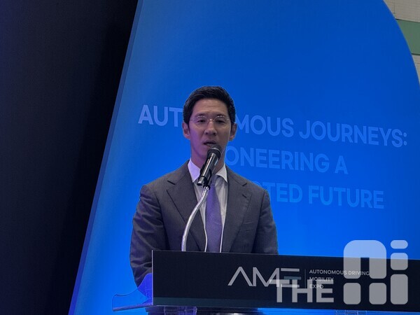 9일 서울 강남구 코엑스에서 열린 AME2025 전략간담회에서  장성욱 카카오모빌리티 미래전략 총괄 부사장이 한국의 자율주행 기술 현황에 대해 설명하고 있다. /유덕규 기자