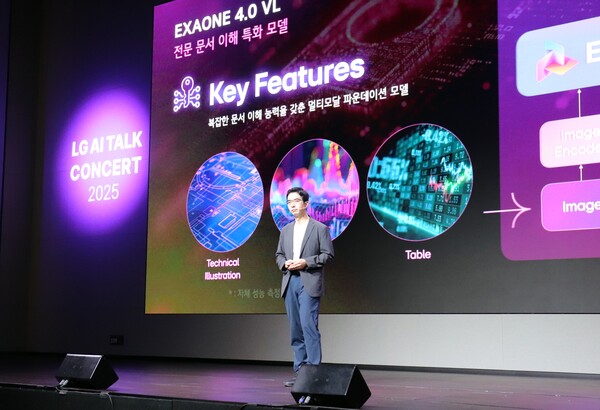 이홍락 LG AI연구원 공동원장이 복잡한 차트와 기업 문서를 정확하게 읽어내는 멀티모달 AI ‘엑사원(EXAONE) 4.0 VL’에 대해 발표하고 있다. /김동원 기자