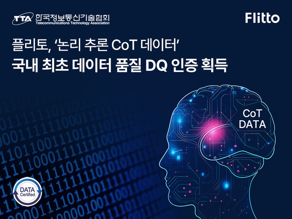 플리토가 자사 개발 ‘논리 추론 CoT(Chain of Thought) 데이터’로 TTA로부터 데이터 품질 인증을 획득했다고 밝혔다. /플리토