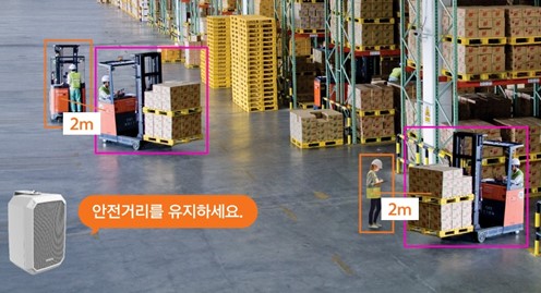 작업자 상태나 현장 상황을 분석해 안전 수칙 준수를 권고하는 등 단 기능이 탑재된 한화비전 AI 카메라. /한화비전