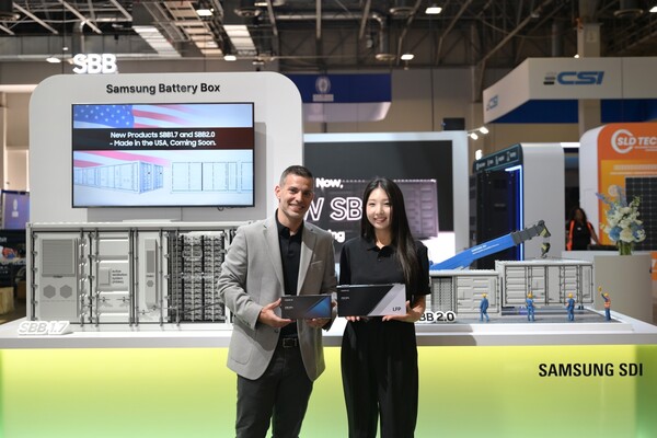 9일(현지시간) 미국 라스베이거스에서 열리는 북미 최대 에너지산업 전시회 ‘RE+(Renewable Energy Plus) 2025’에 마련된 삼성SDI의 부스. /삼성SDI