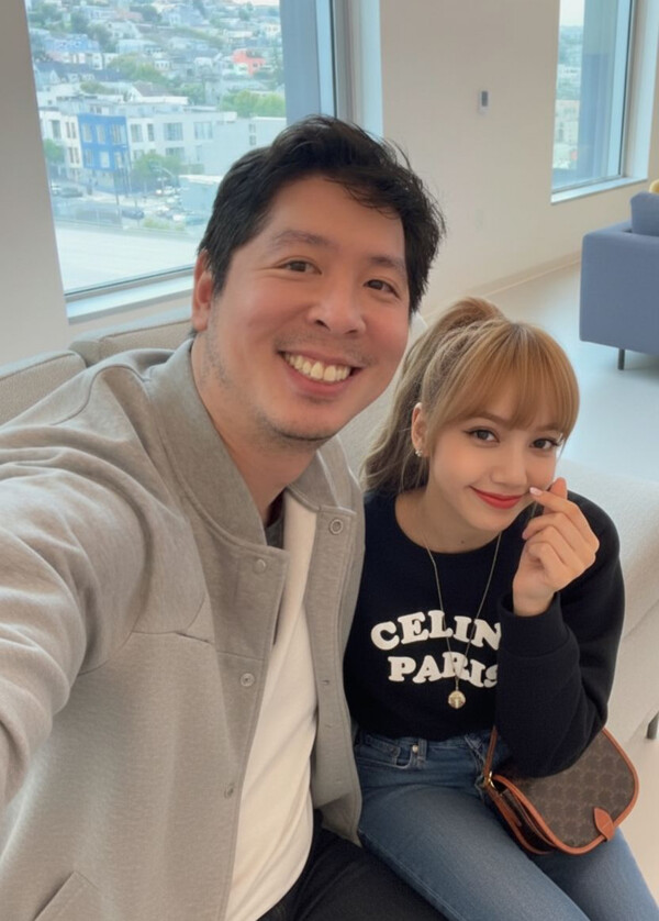 미국 트레이딩 앱 ‘애프터아워’의 창업자 케빈 쉬우가 블랙핑크의 리사를 만났다며 링크드인에 게재한 사진. /링크드인 캡처