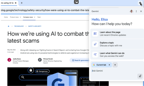 구글 크롬에서 제미나이 AI를 통합한 모습. /구글 블로그