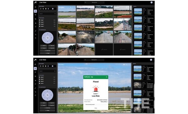 라온피플이 구축한 태국 붕깐주 AI융복합관제 솔루션(위)과 수해탐지 솔루션(아래). /라온피플